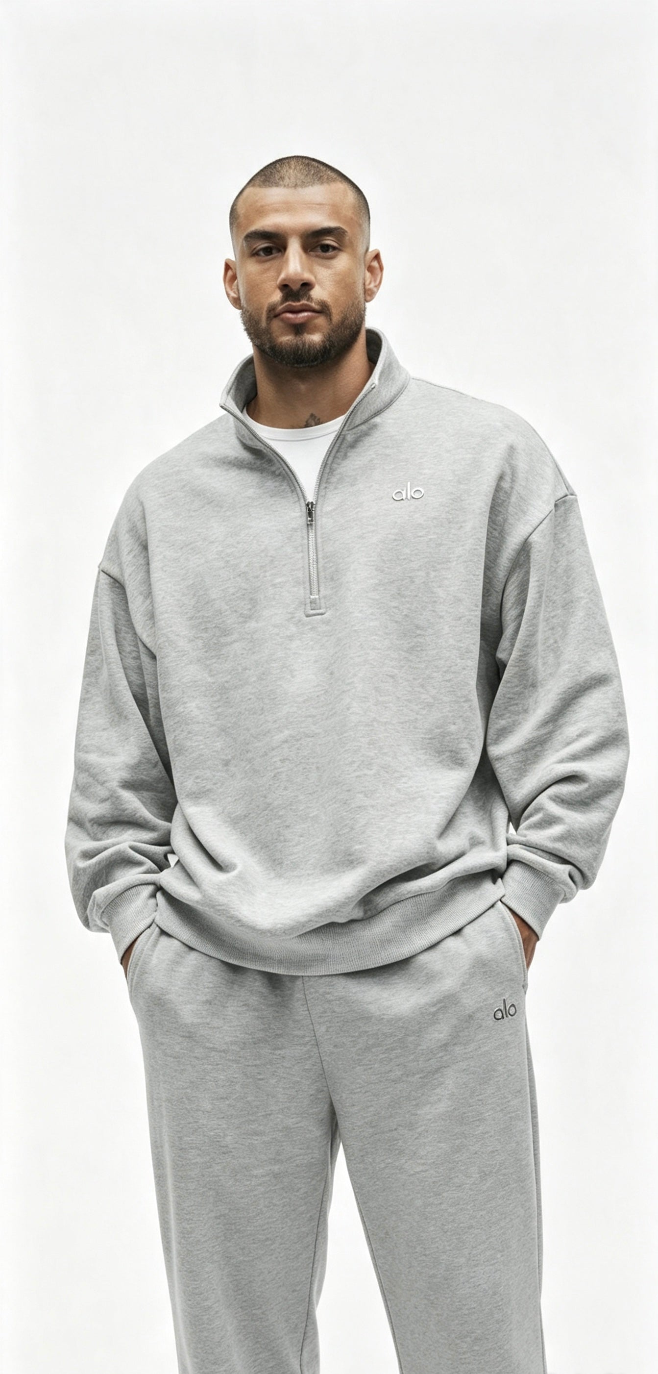 Alo Yoga Accolade 1/4 Zip Tracksuit Athletic Heather grey
