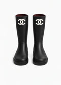 Chanel Black Rubber CC  Rain Boots