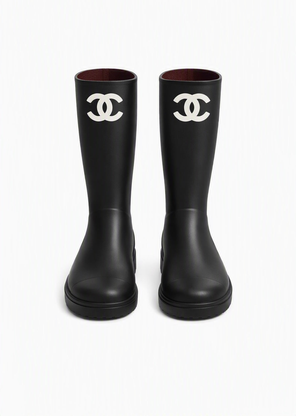 Chanel Black Rubber CC  Rain Boots