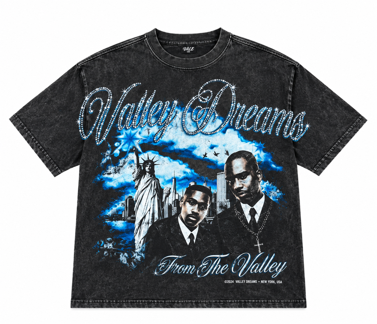 From The Valley” Rhinestone Graphic Tee — Black